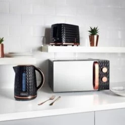 Goodmans Textured 2 Slice Toaster - Black & Rose Gold -Home Furnishings Store 354906 358961 355248 goodmans black and rose gold textured breakfast set lifestyle