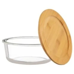 B&M Round Glass Food Containers With Bamboo Lid 2pk -Home Furnishings Store 376822 2 round glass food containers