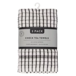 B&M Check Tea Towels - Black 3pk 1 B&M Check Tea Towels - Black 3pk