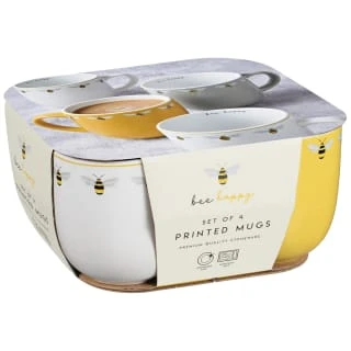 B&M Bee Happy Printed Mugs - 4pk 6 B&M Bee Happy Printed Mugs - 4pk - Image 6