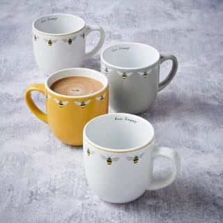 B&M Bee Happy Printed Mugs - 4pk 2 B&M Bee Happy Printed Mugs - 4pk - Image 2