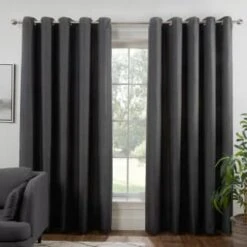 B&M Colorado Hopsack Fully Lined Charcoal Eyelet Curtains 46 X 72"